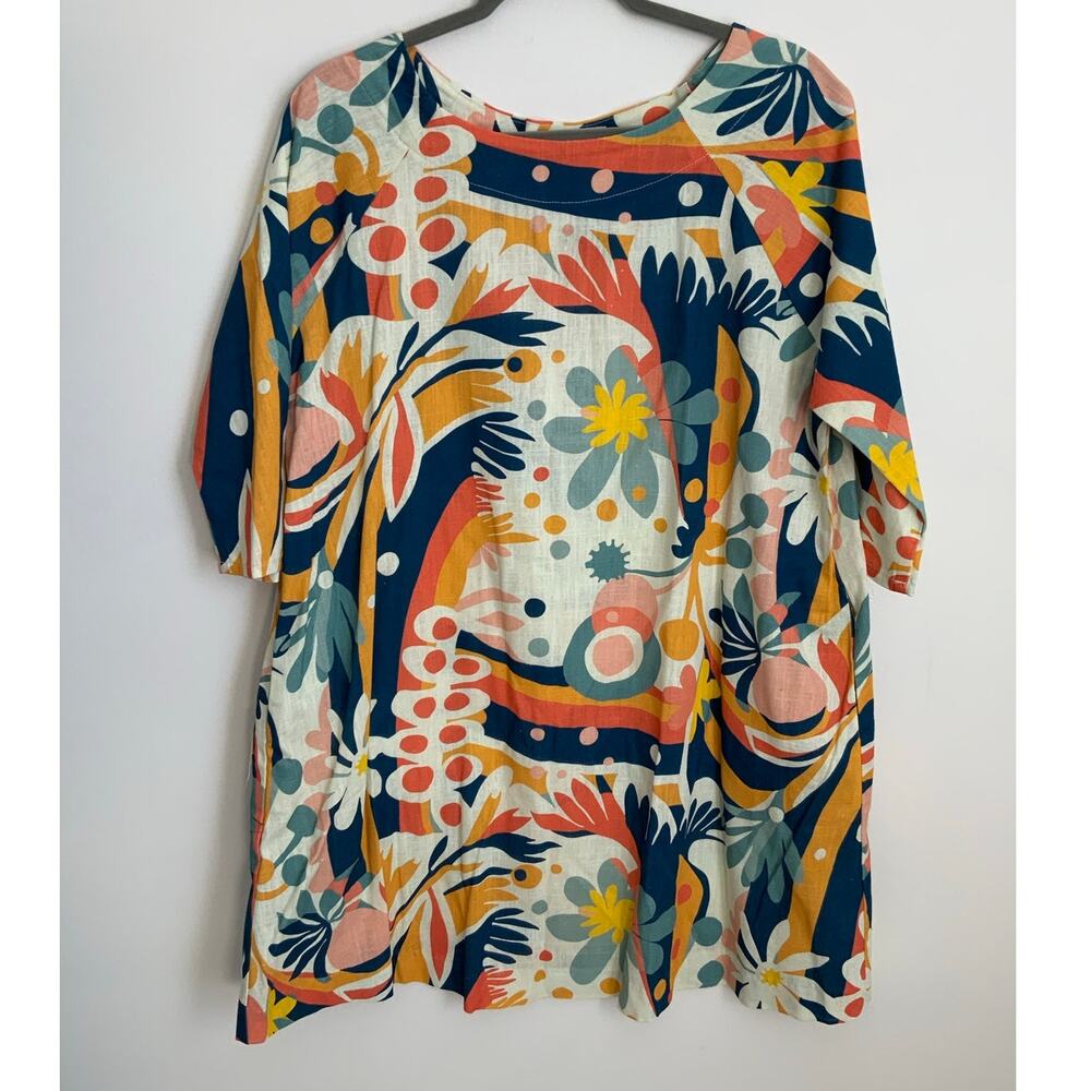 Lesley Evers Cotton Geometric Tatus Kalamazoo Peach Dress NWT‎ size XL